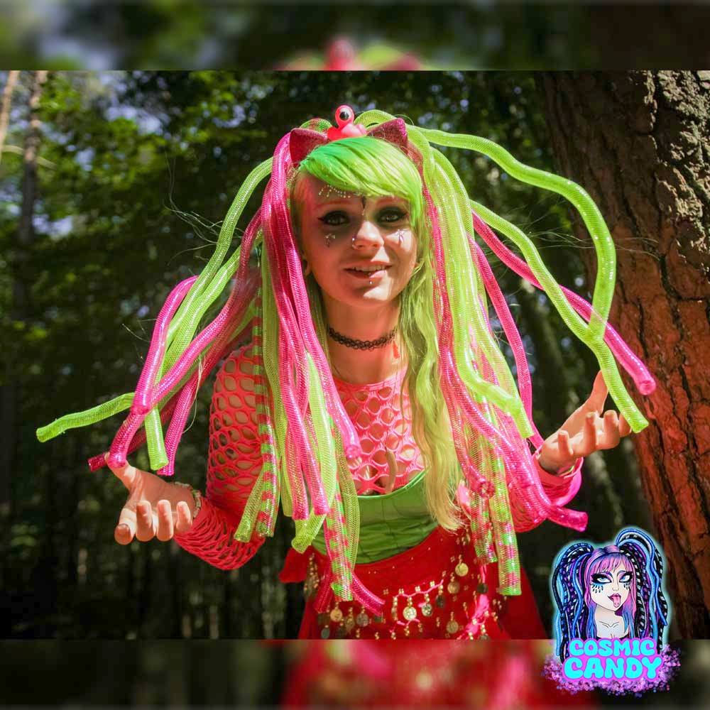 Cosmic Candy - Rave Cyberfalls Cyberlocks - Green/Pink